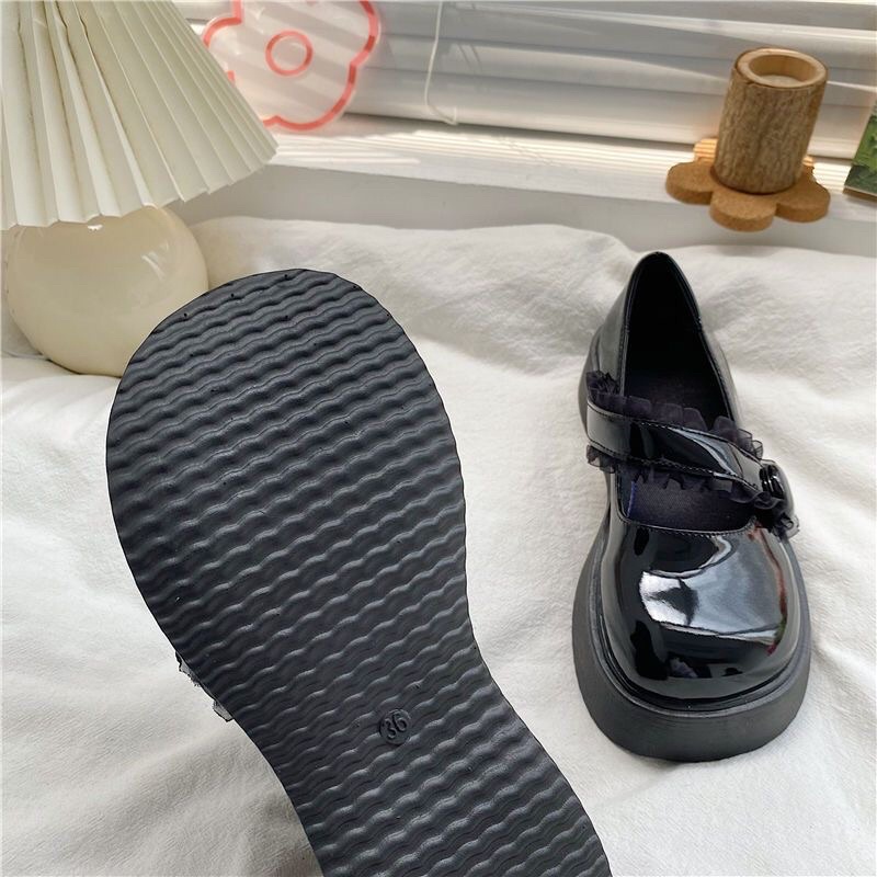 Giày lolita nữ gắn nơ đế cao 4cm,Giày da ulzzang nữ phong cách Hàn Quốc LT80