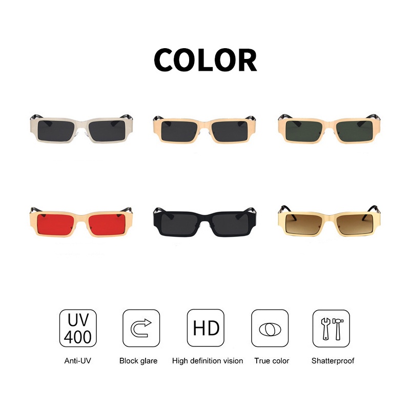 (KIQI-FASHION) COD Kính Mát Gọng Kim Loại Hình Chữ Nhật Chống Tia Uv400 Thời Trang Mới