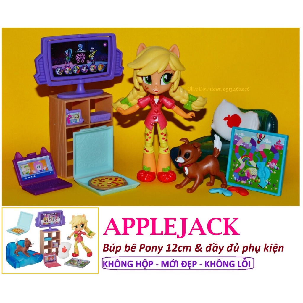 Applejack 💘 Búp bê Pony 12cm đủ Phụ kiện chủ đề Tiệc ngủ cùng Thú cưng – My Little Pony – Đồ chơi VNXK