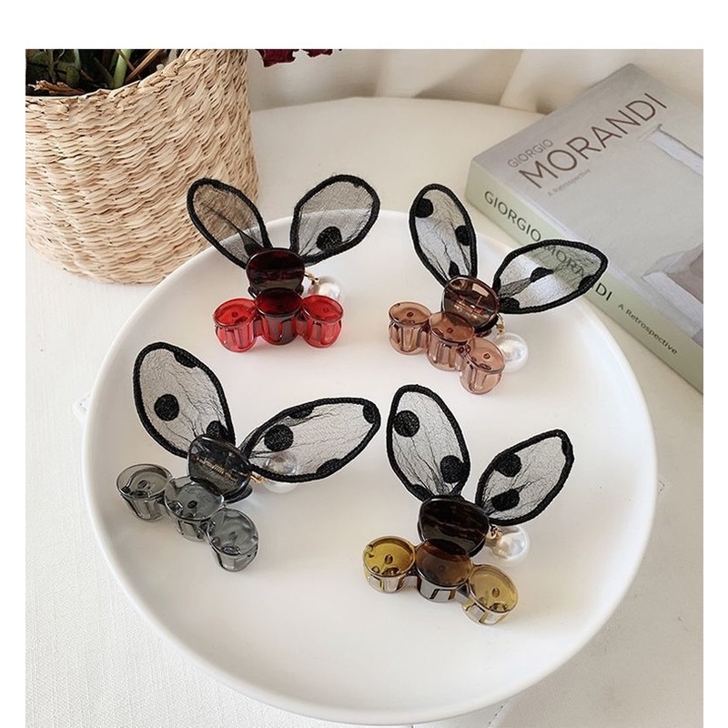 Kẹp tóc Seagloca hình tai thỏ dễ thương chất liệu ren đính ngọc trai giả họa tiết chấm bi