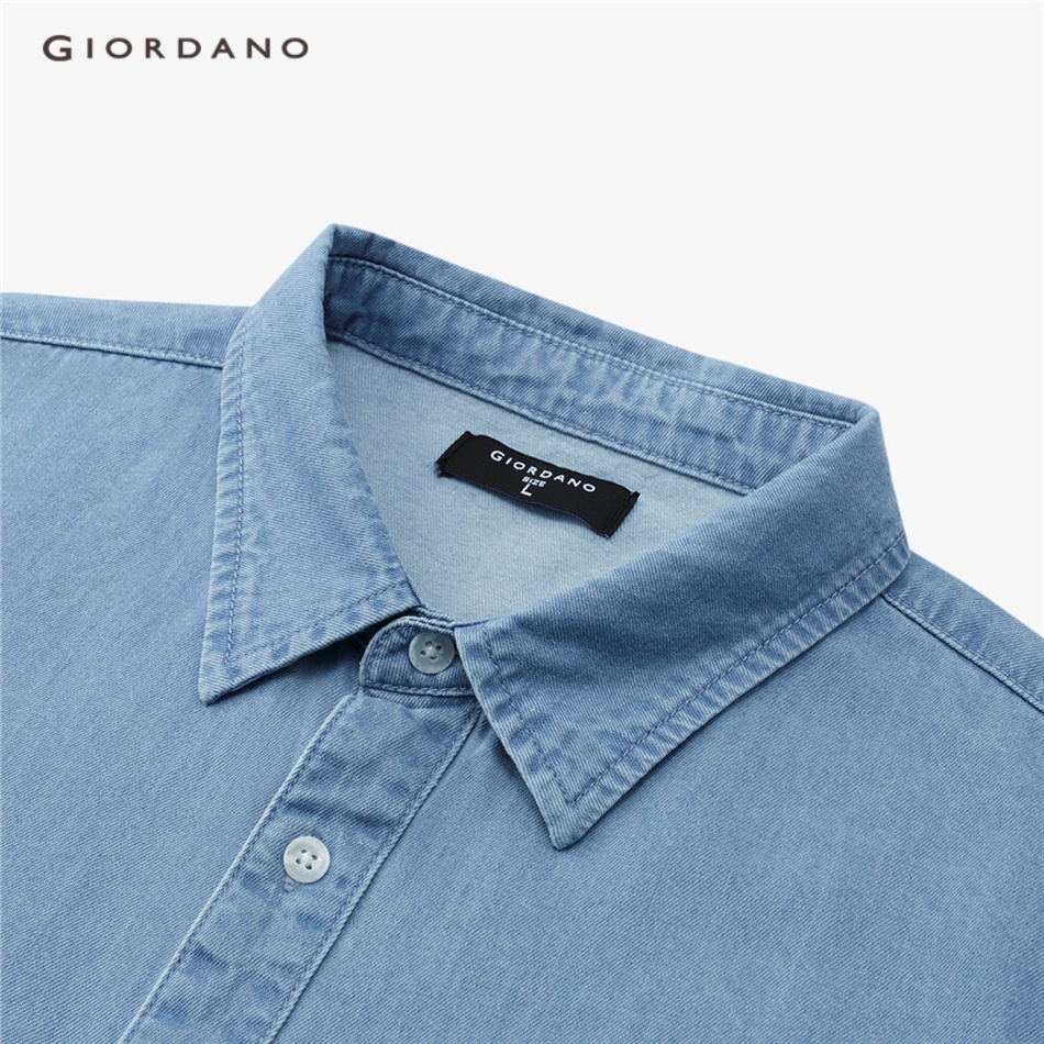 Áo sơ mi denim GIORDANO 13042882 dài tay đã được giặt sạch thời trang thường ngày cho nam