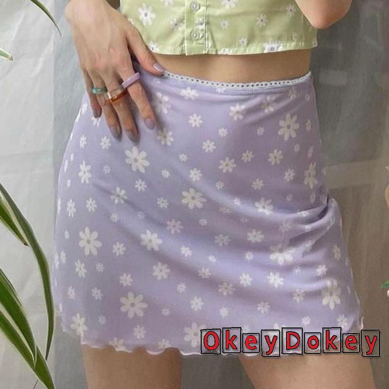 Chân Váy Ngắn Hai Lớp Lưng Cao Thoáng Khí In Họa Tiết Hoa/ Kẻ Sọc Y2K Thời Trang Mùa Hè Cho Nữ