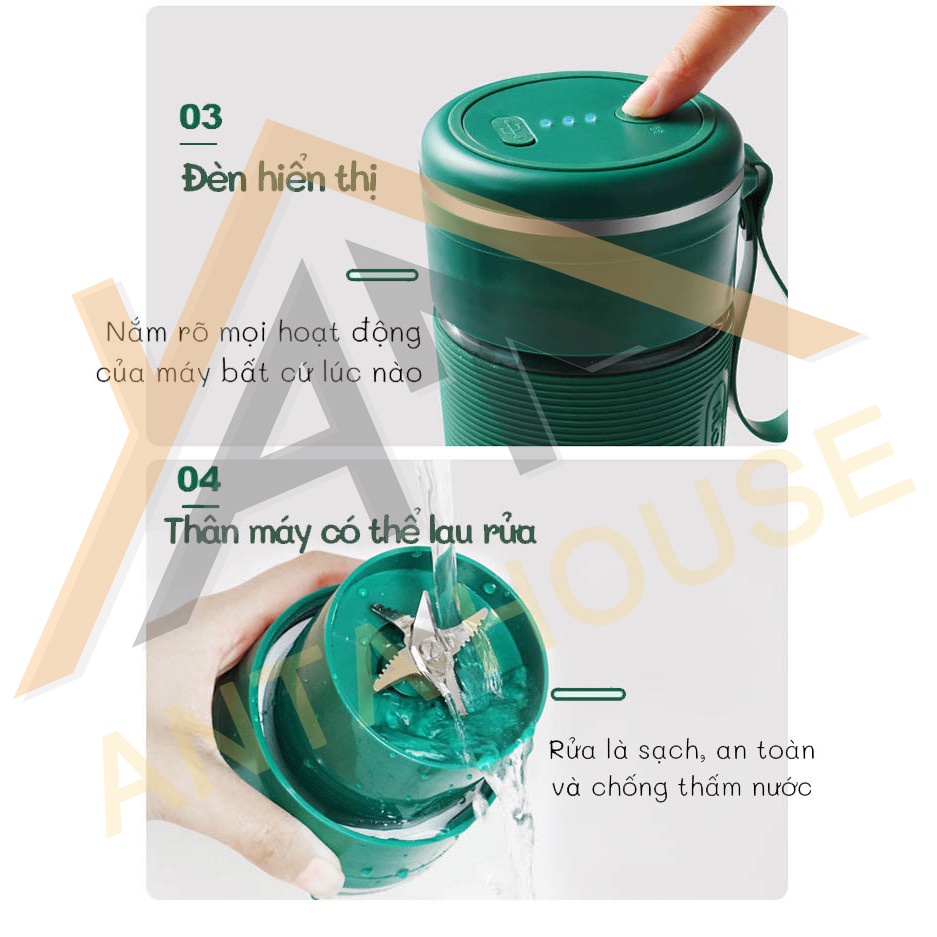 Máy Xay Sinh Tố 6 Lưỡi Bình Thủy Tinh AntaHouse - Máy Xay Sinh Tố Cầm Tay Mini Tích Điện