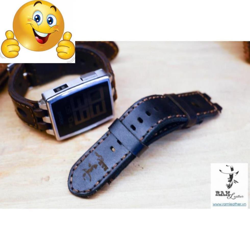 DÂY ĐỒNG HỒ PEBBLE STEEL DA BÒ THẬT RAM LEATHER - HÀNG CHÍNH HÃNG .