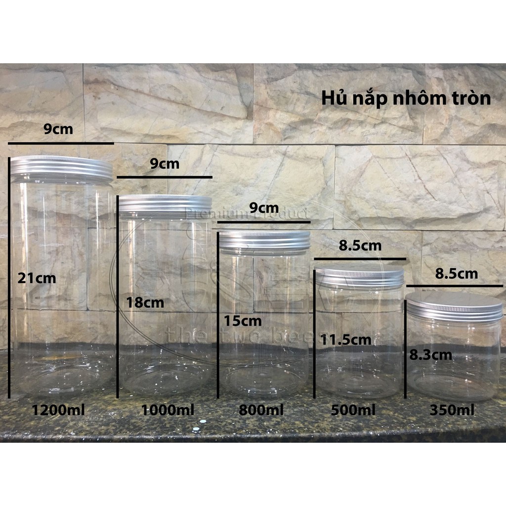 [GIÁ HỦY DIỆT] 12 hủ nhựa 1000ml PET Nắp Nhôm Vặn( KT: 9cm x 18cm)