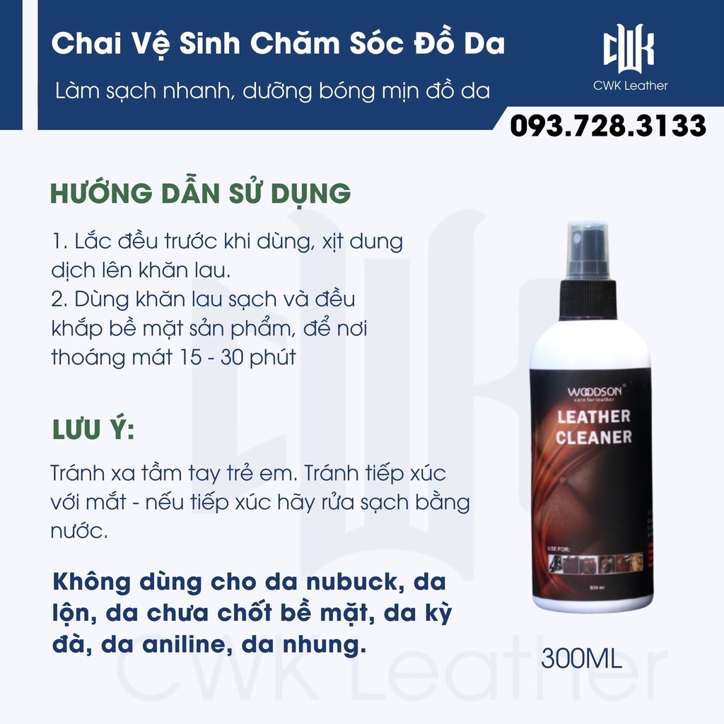 Vệ sinh chăm sóc đồ da Woodson 3 trong 1 - làm sạch, dưỡng ẩm, chống mốc - nhanh gọn tiện lợi
