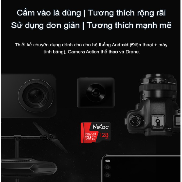 Thẻ nhớ MicroSD NETAC 128GB tốc độ class 10 dành cho camera và điện thoại