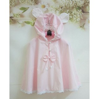 Áo chống nắng cánh dơi bé gái mũ gấu ngộ nghĩnh kẻ hồng T&K MLX 1-8 tuổi ( Áo choàng chống nắng siêu đáng yêu)