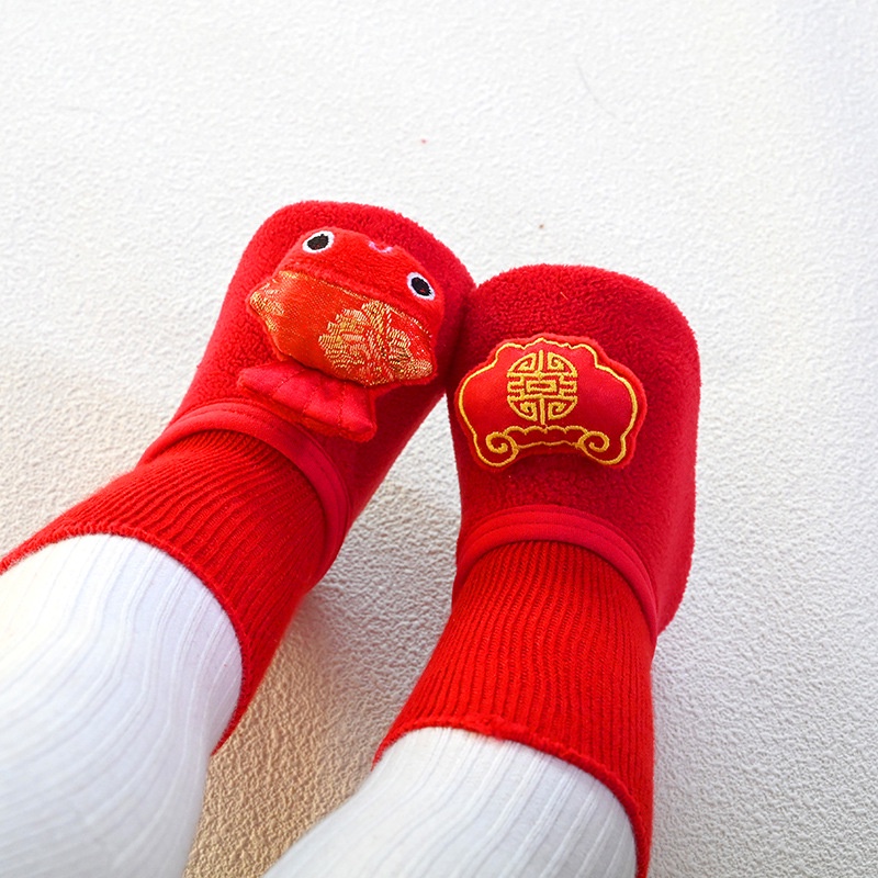 Giày Giữ Ấm Chân Mùa Đông Chống Trượt Bằng Vải Cotton Màu Đỏ Dành Cho Bé Trai Gái 0-3 Tuổi