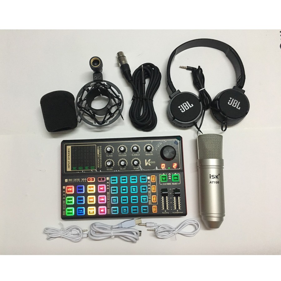 Mic thu âm livestream ISK AT100 sound card k300 bộ thu âm sound card k300 autotune bluetooth Chân kẹp Tai Nghe