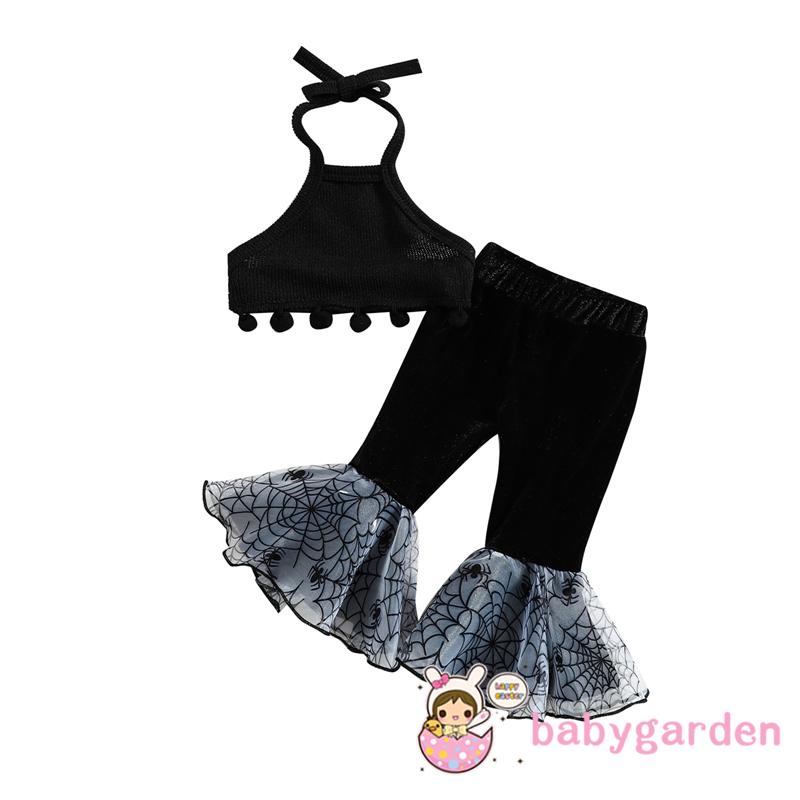 Set Đồ Mùa Hè 2 Món Gồm Áo Cổ Yếm Phối Ren + Quần Ống Loe Cho Bé Gái 3-24 Tháng Tuổi