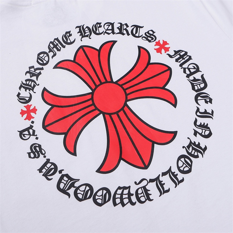 Áo Thun Mềm Tay Ngắn In Chữ Thập Đỏ Chrome Hearts Round Cross Sanskrit Chất Lượng Cao Thoải Mái Cho Cặp Đôi
