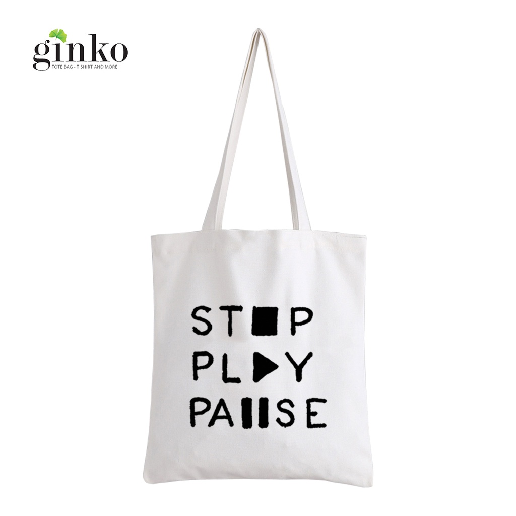 Túi Vải Tote GINKO Kiểu Basic dây kéo In Hình Play