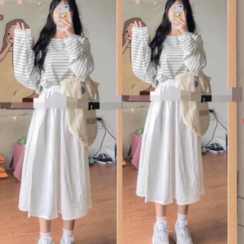 [SIÊU HOT Áo Thun Kẻ Oversize 358 (Áo Thun Tay Dài Nữ)