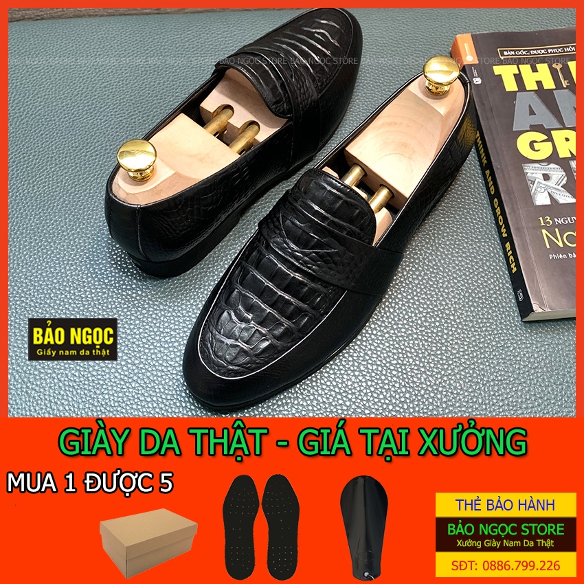 Giày lười nam dập vân cá sấu cao cấp 😍 Da bò tấm loại 1 ✅ Đế cao su 3cm được khâu cực chắc chắn 😍MÃ K115