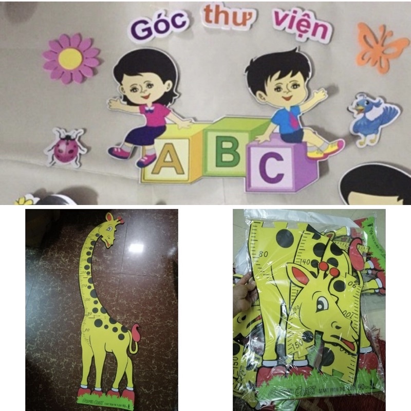 Compo 10 tranh dán góc các chủ đề và 2 hươu đo chiều cao