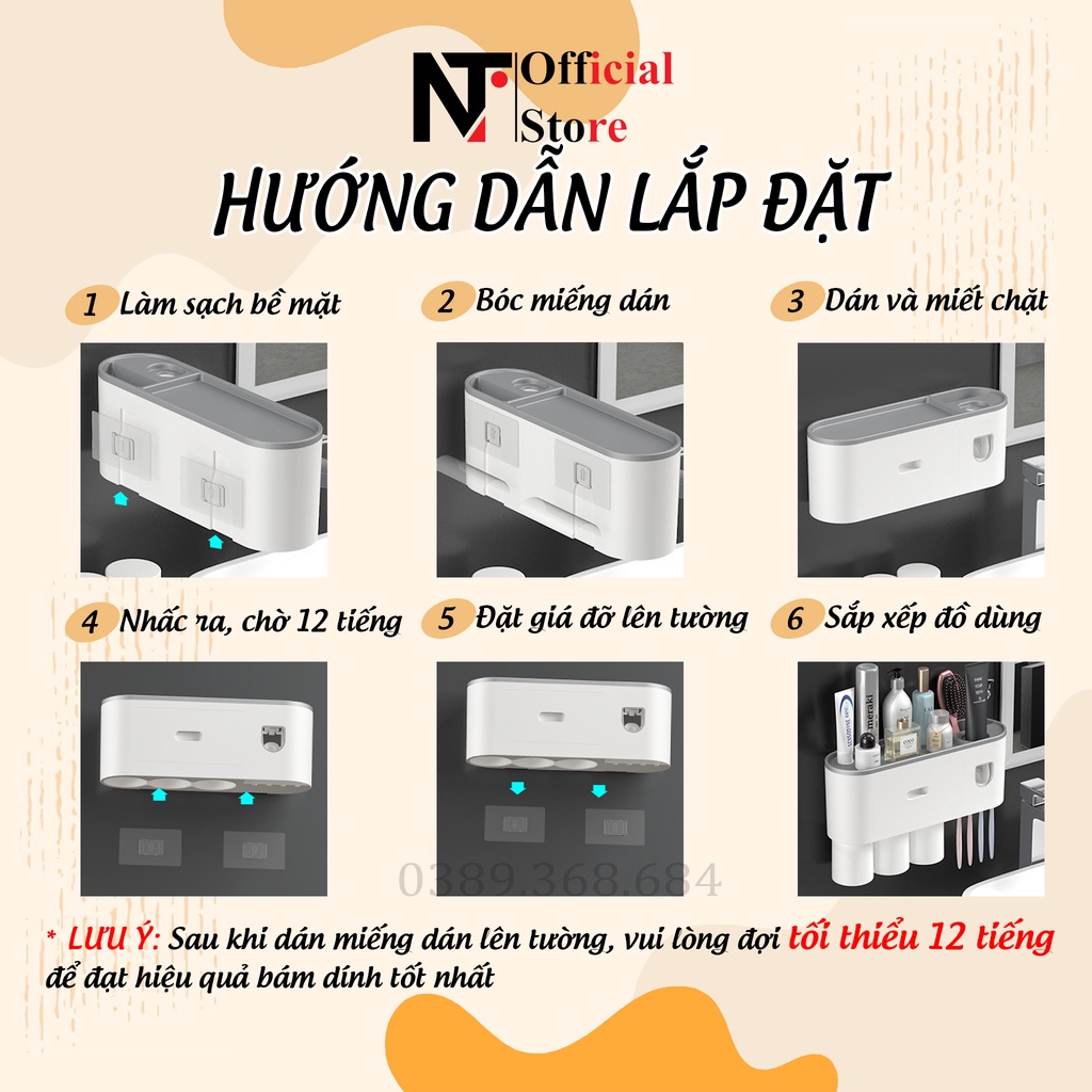 Bộ Nhả Kem Đánh Răng Tự Động, Kệ Để Đồ Phòng Tắm Cao Cấp - NT Store