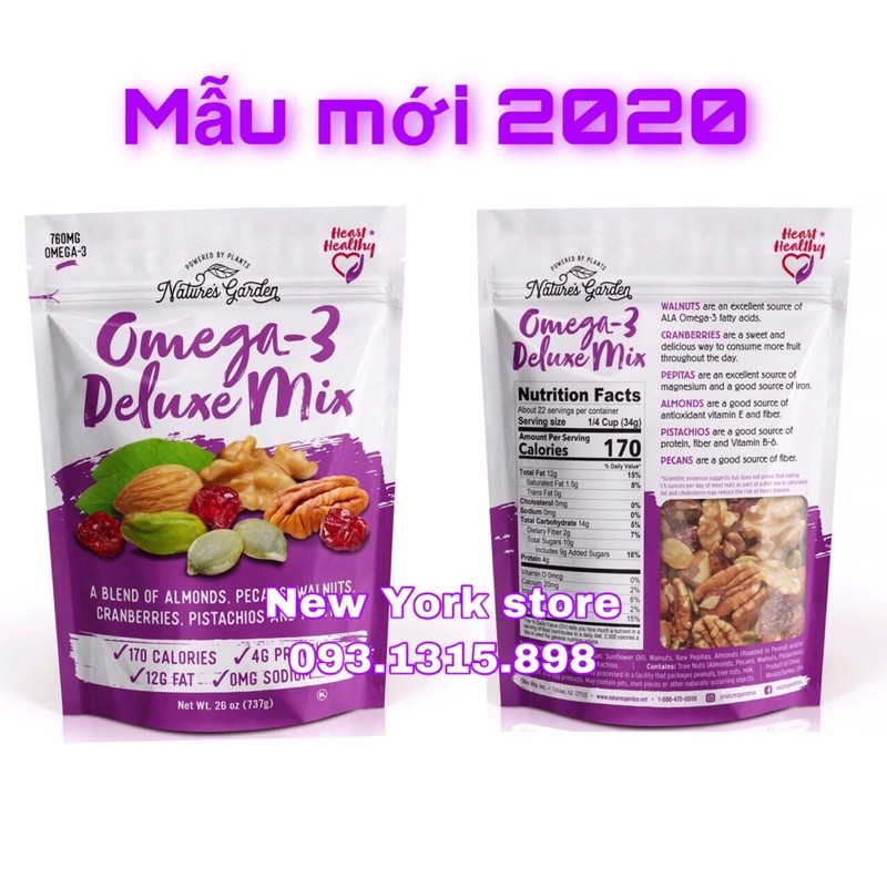 [Mã SR14MAY5 giảm 20K đơn 50K] Bịch khổng lồ các loại hạt sấy khô Omega 3 Deluxe Mix 737g nhập khẩu USA, date 9-21