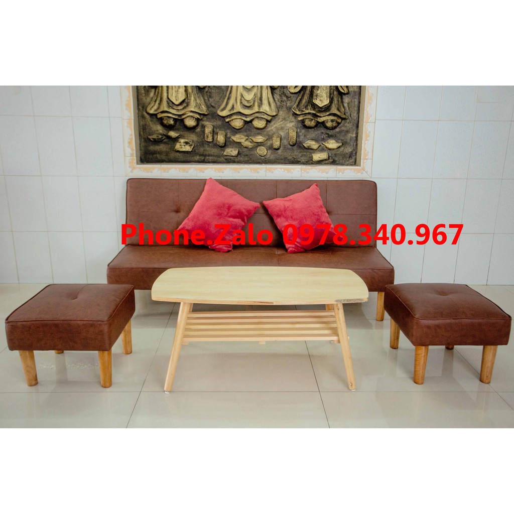 Ghế sofa bed đa năng bật ra thành giường kích thước 1m7x90 kèm 2 đôn vuông và bàn chữ nhật có gối ôm MY HOME 04