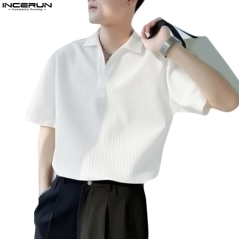 Áo sơ mi Incerun ngắn tay 3 màu trơn tuỳ chọn phong cách Hàn Quốc dành cho nam