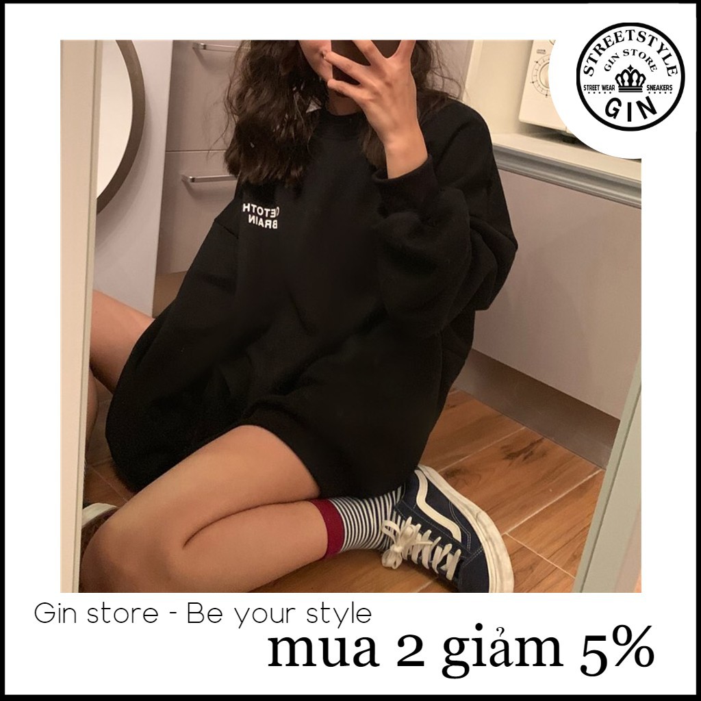 Áo sweater đen chữ trắng unisex ( Gin store )