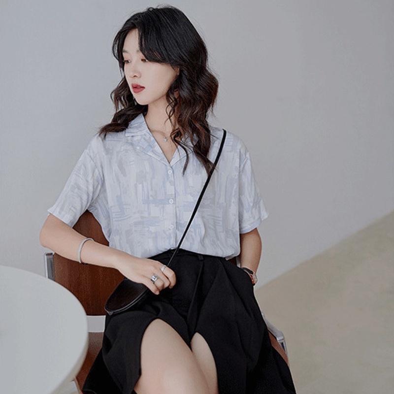 Áo sơ mi IELGY bằng vải chiffon mỏng tay ngắn thiết kế xinh xắn thời trang Pháp cho nữ