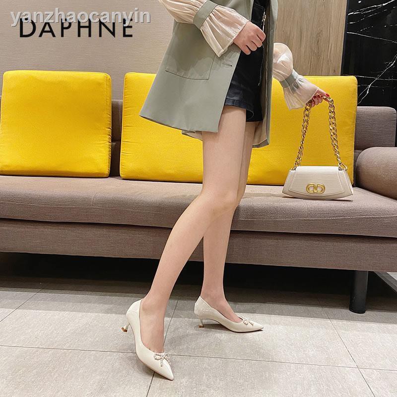 Daphne Giày Cao Gót Mũi Nhọn Đính Nơ Và Đá Phong Cách Pháp