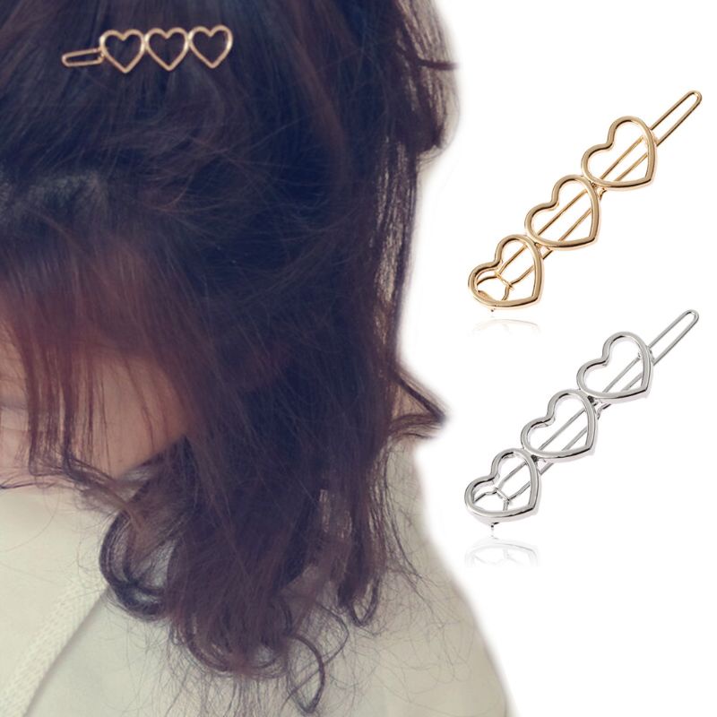 Flgo Kẹp Tóc Hình Trái Tim Ba Trái Tim Ba Màu Ánh Kim Ngọt Ngào Bề Mặt Mịn Màng