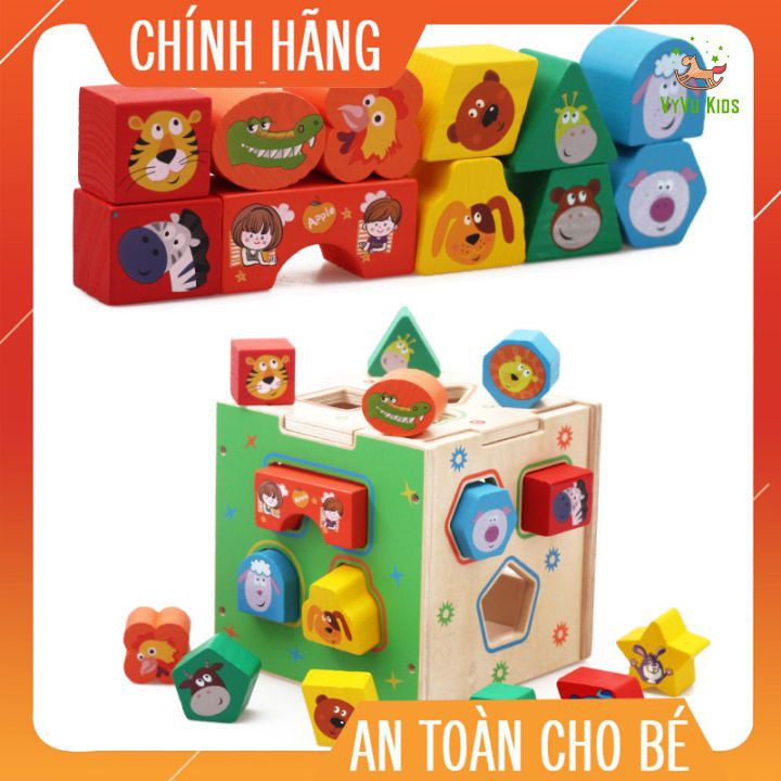 Hộp thả hình khối gỗ hình con vật Montessori♥️CHÍNH HÃNG♥️ĐỒ CHƠI GIÁO DỤC♥️khám phá thế giới