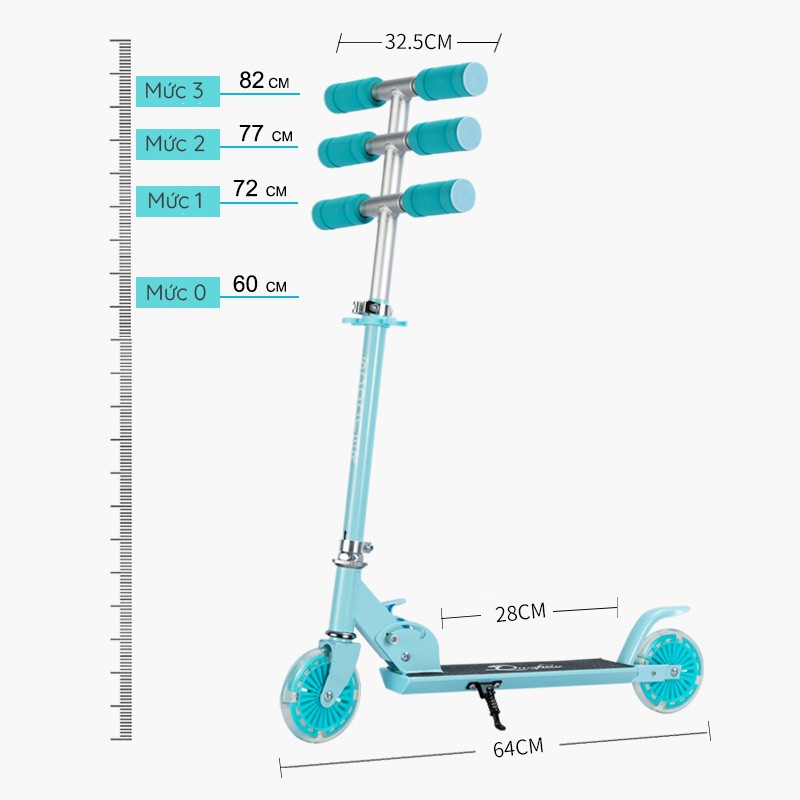 Xe trượt scooter trẻ em cao cấp có đèn phát sáng phù hợp với các bé từ 2-12 tuổi (xe 2 bánh có thể đánh lái )