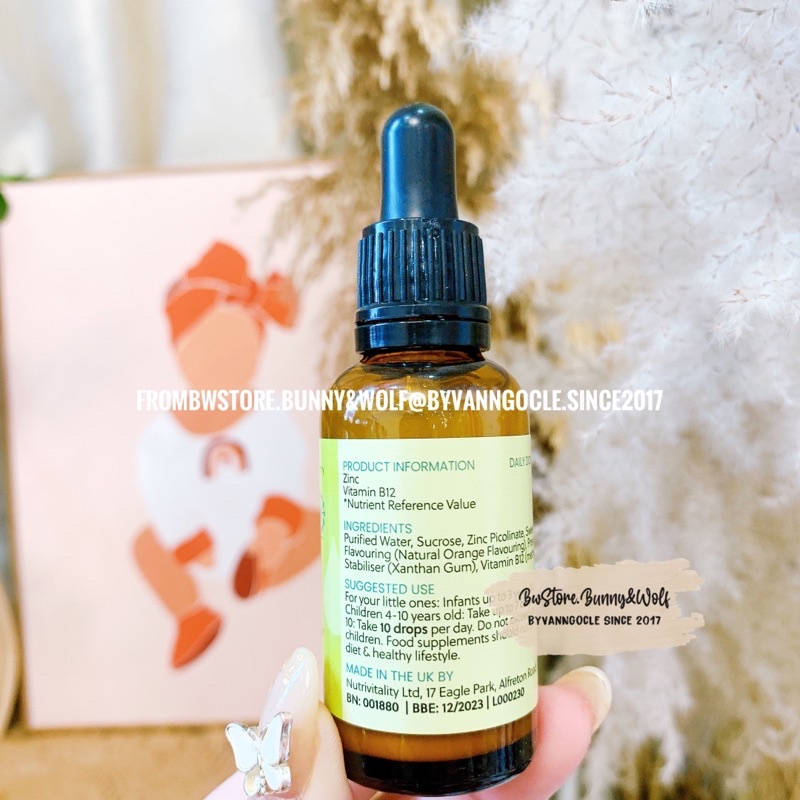 Kẽm + Vitamin B12 Dạng Giọt Nutrivitality UK Lọ 30ml