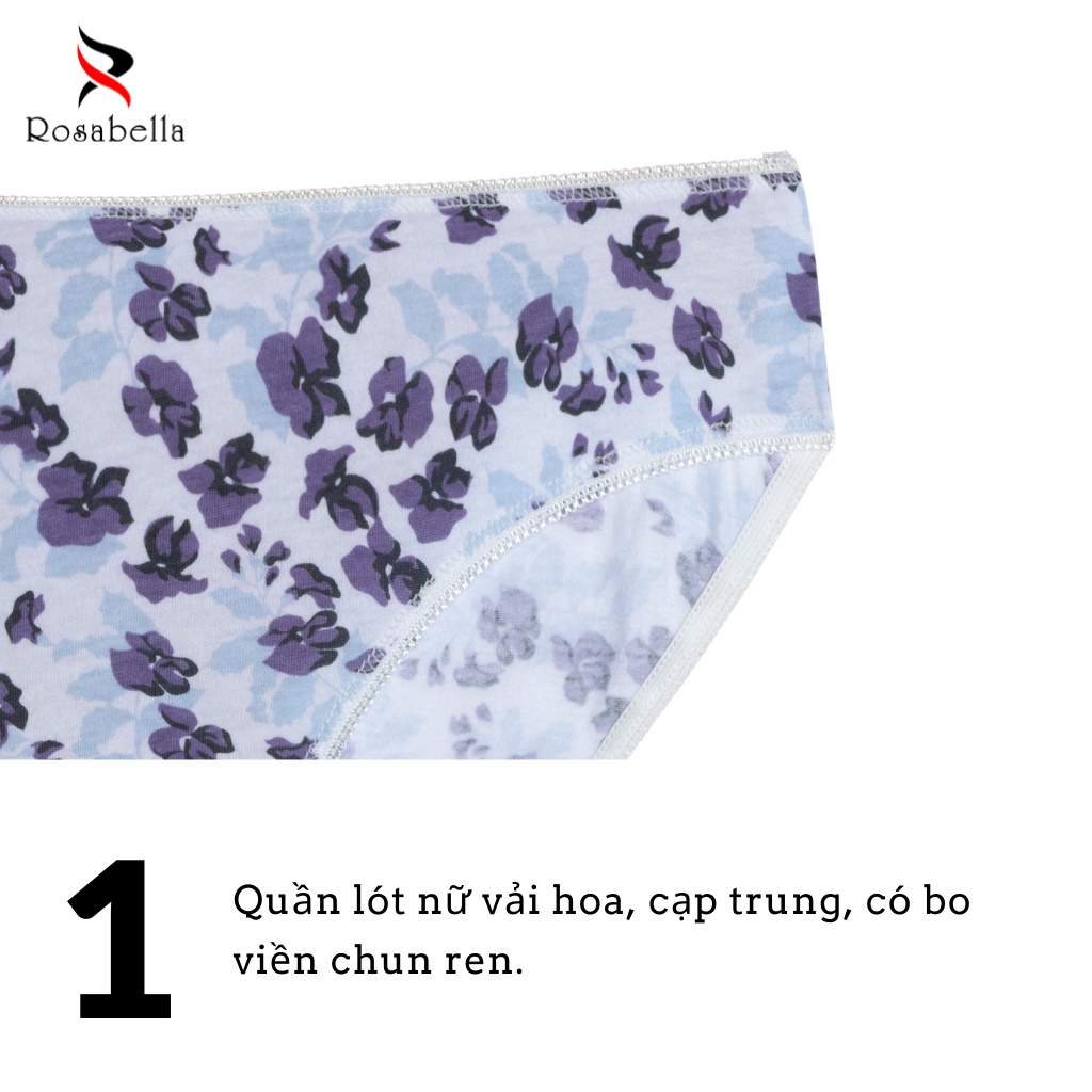 Quần Lót Nữ Cạp Trung ROSABELLA Chất Vải Cotton Mềm Mại Thoáng Mát Họa Tiết Hoa Bo Viền Chun Ren RS29
