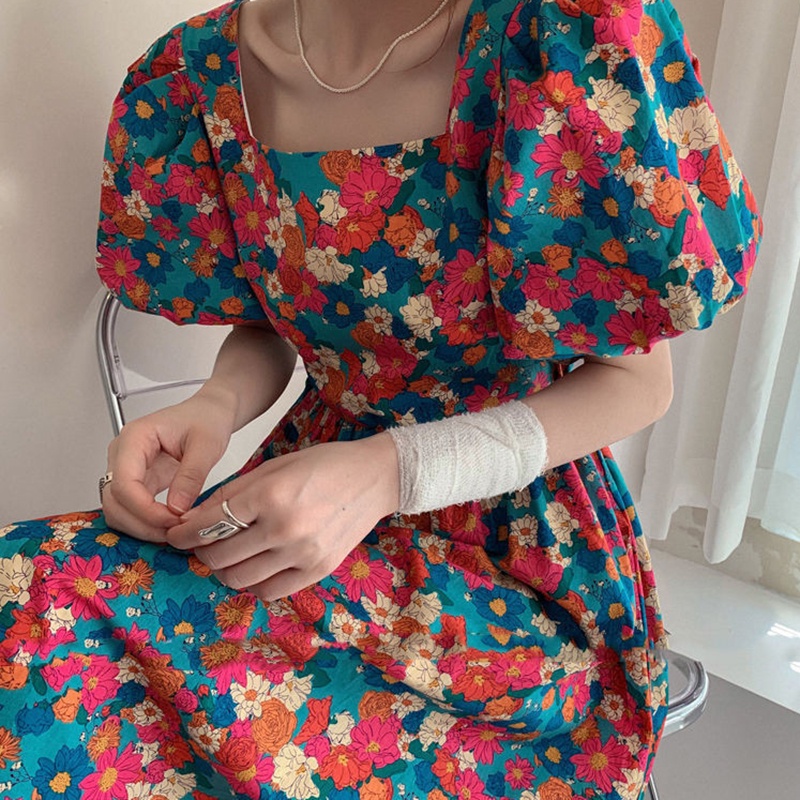 Đầm IELGY tay ngắn cổ vuông in hoa cổ điển dành cho nữ