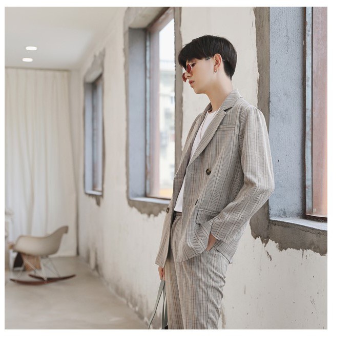Áo Blazer nam + quần hàng cao cấp  phong cách Korean kẻ sọc 2 màu