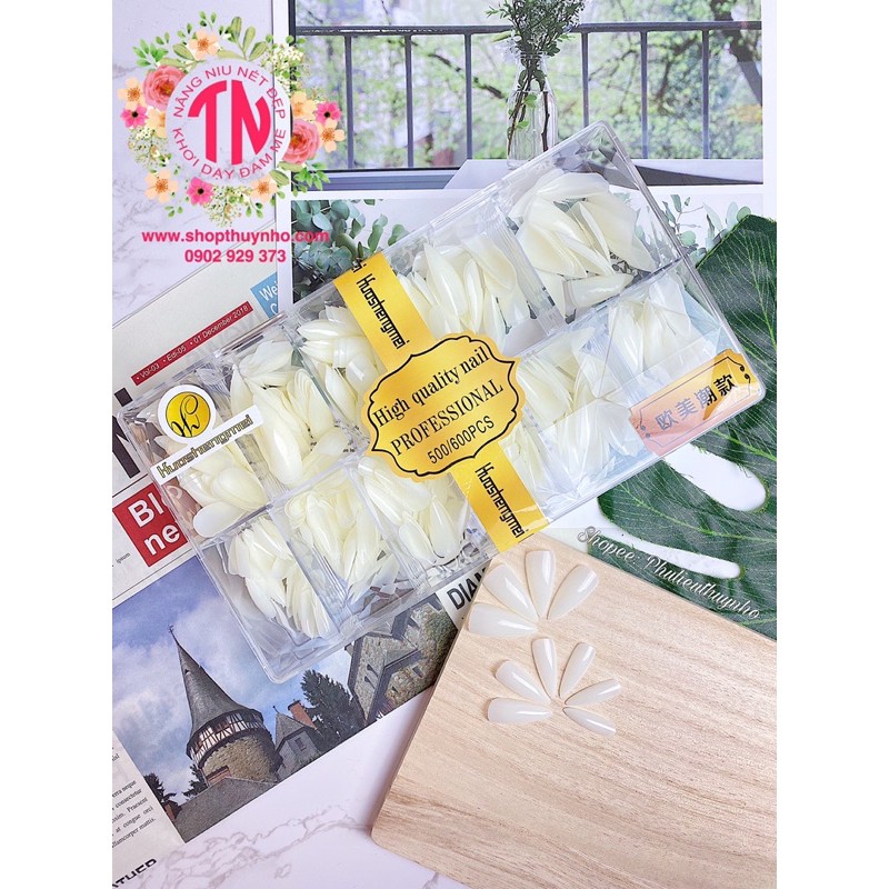 [HÀNG CHUẨN] Móng úp form nhọn, phom vuông nhọn HSM hộp kim cương - 500 móng