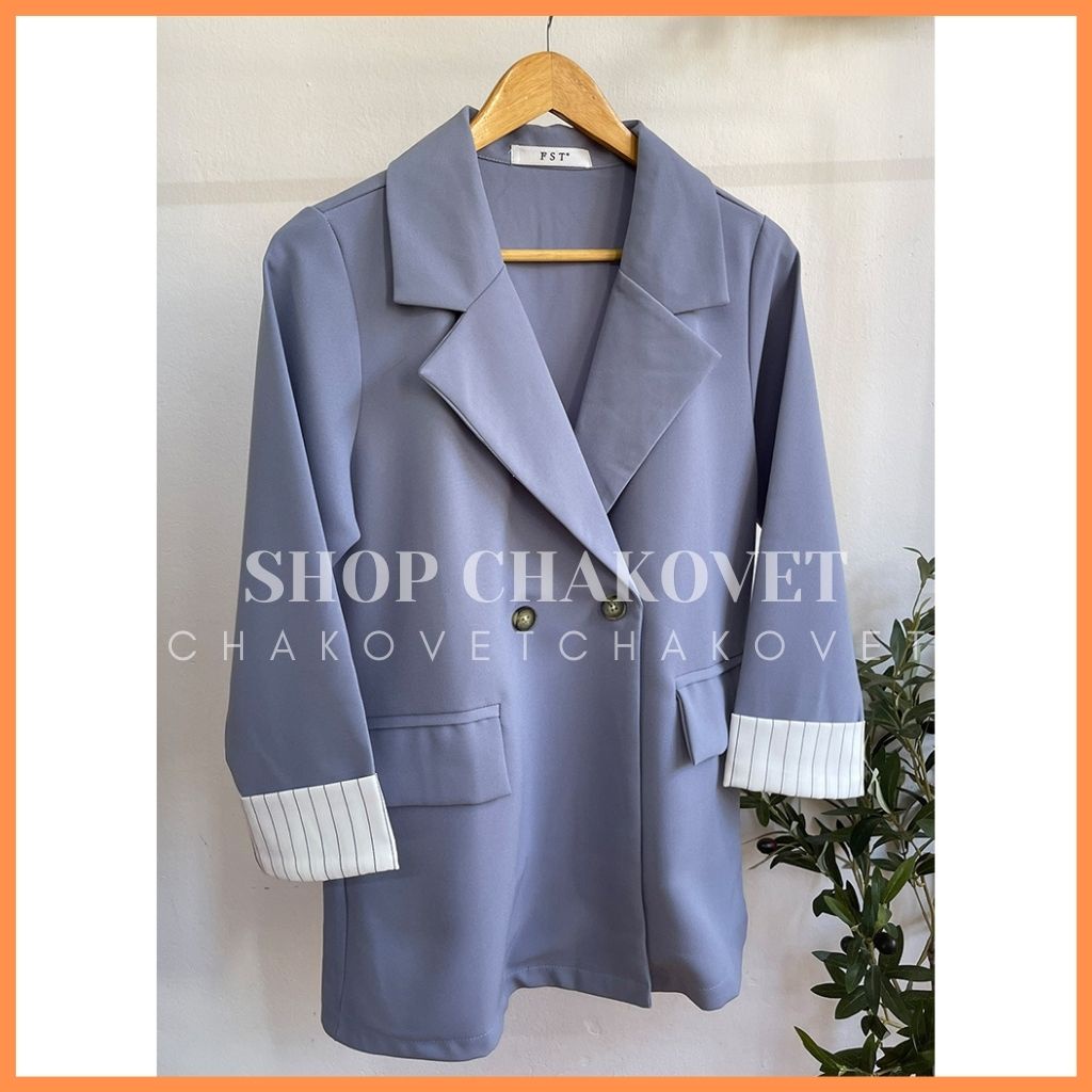 Áo blazer nữ dài tay AB.876, kiểu áo blazer khoác ngoài tay pha kẻ phong cách hàn quốc | WebRaoVat - webraovat.net.vn