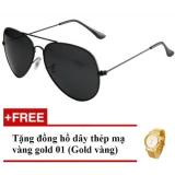 Kính mát kiểu dáng phi công KB7515 (Đen) + Tặng Đồng hồ dây thép không gỉ Gold 01 ANCOM GL