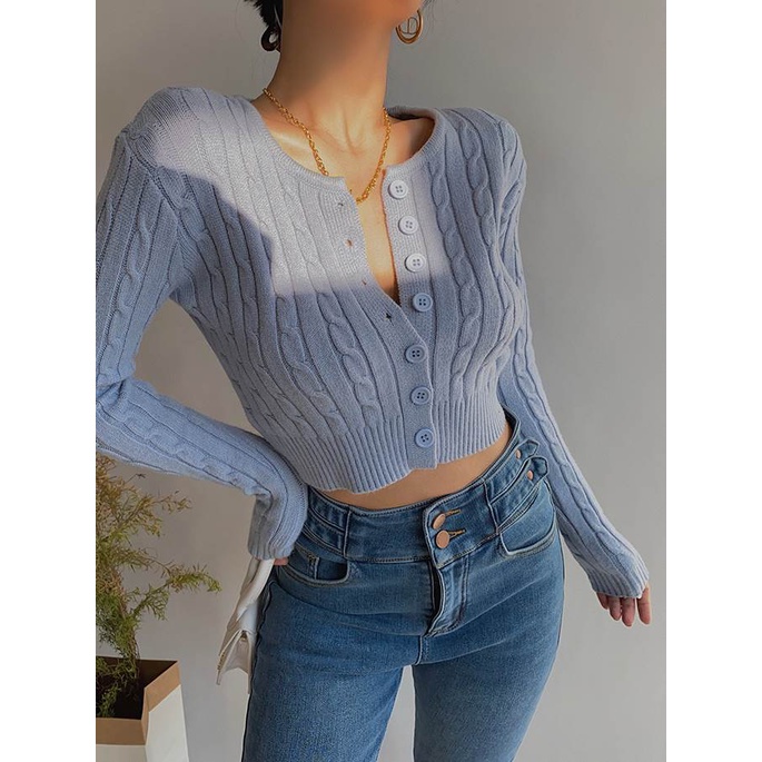 Cocory vn Áo croptop Dệt Kim Tay Dài Màu Trơn Phong Cách retro Thời Trang Cho Nữ