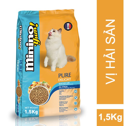 [Chính hãng][Date xa][Hỏa tốc]Hạt Mèo Minino Yum Gói 1.5kg Vị Hải Sản, Cá Hồi Cho Mèo Trưởng Thành