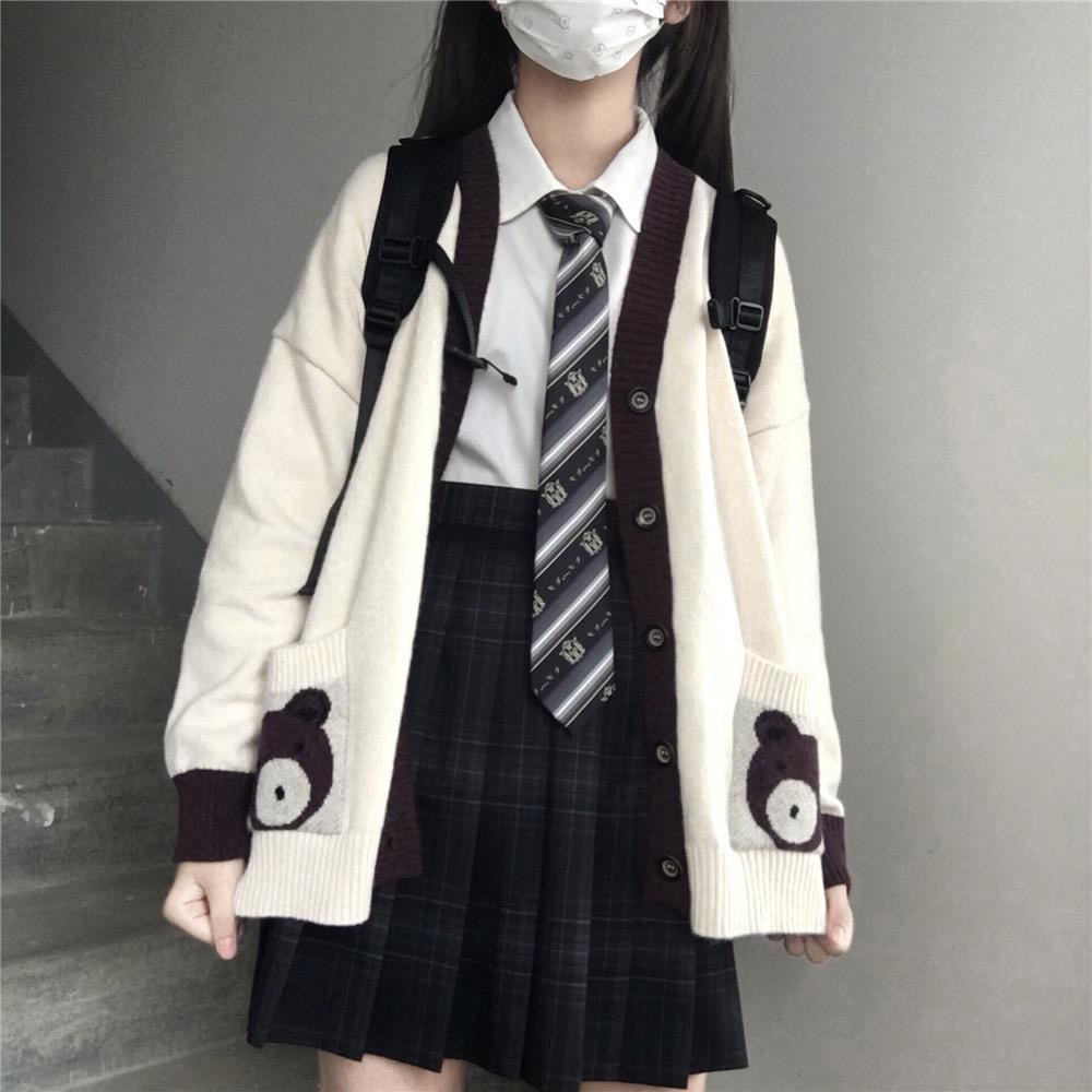Áo khoác cardigan nữ form rộng phối túi gấu chất len dày dặn hàng đẹp - A52