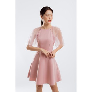 ĐẦM CỔ TRÒN PHỐI TAY CÁCH ĐIỆU - D1218