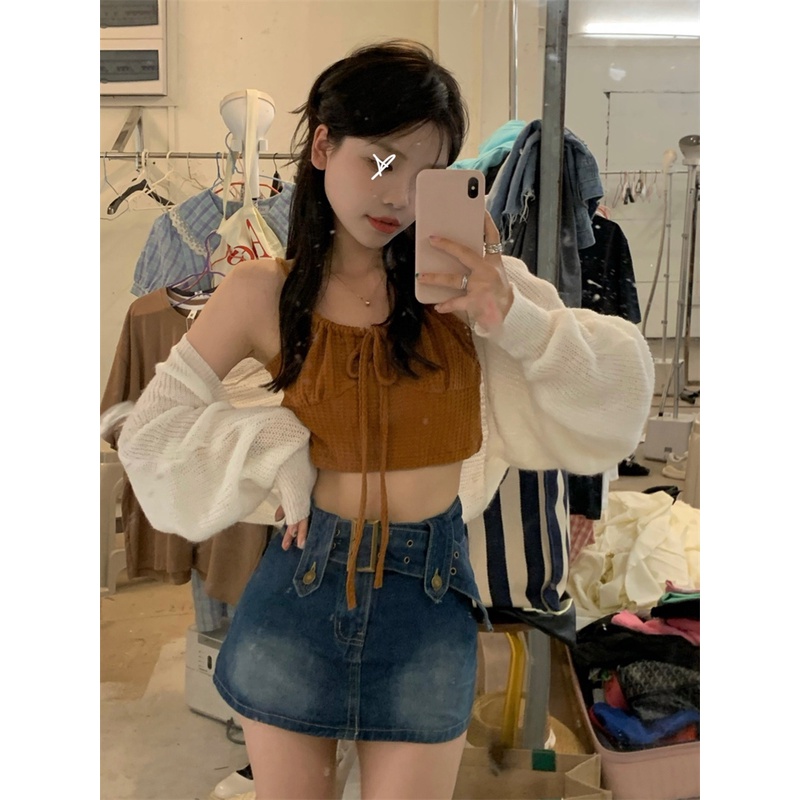 QADCOL Áo hai dây Gợi Cảm + Khăn Choàng Bên Ngoài (Lối Riêng Lẻ)