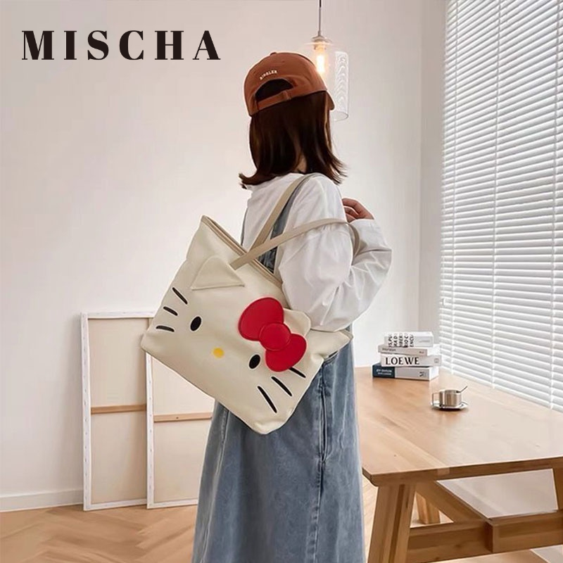 MISCHA Túi Xách Da PU Sức Chứa Lớn In Họa Tiết Hoạt Hình Dễ Thương Thời Trang Cho Học Sinh