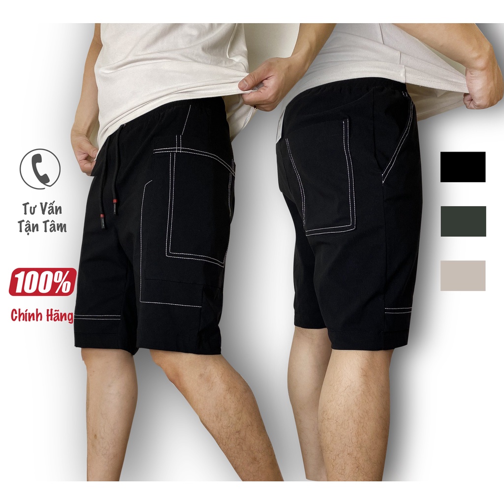 Quần Short nam kaki Hàn Quốc, đùi ngố siêu co giãn, phối chỉ trắng kép Big size, BiOn Store.