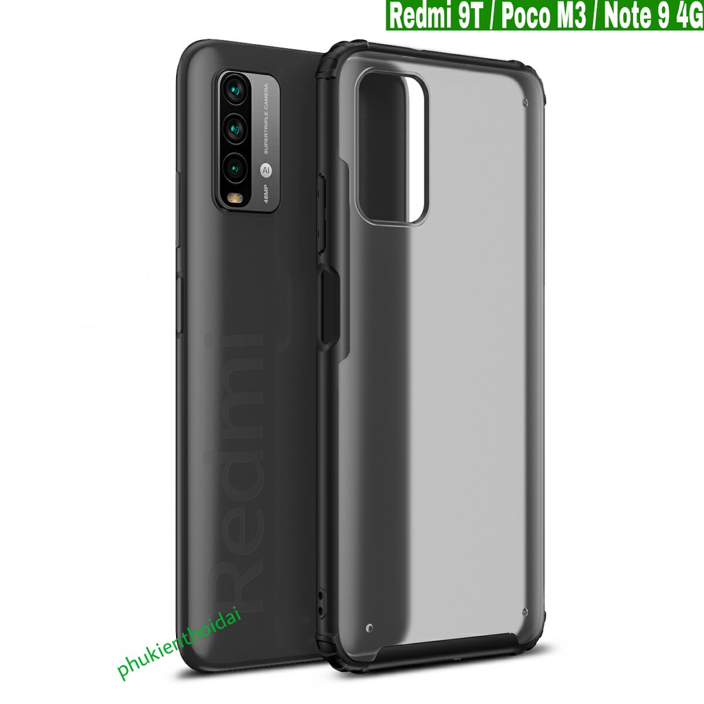 Ốp lưng Xiaomi Redmi 9T / Poco M3 / Note 9 4G 2021 dùng chung nhám mờ Ver 2 viền màu cao cấp