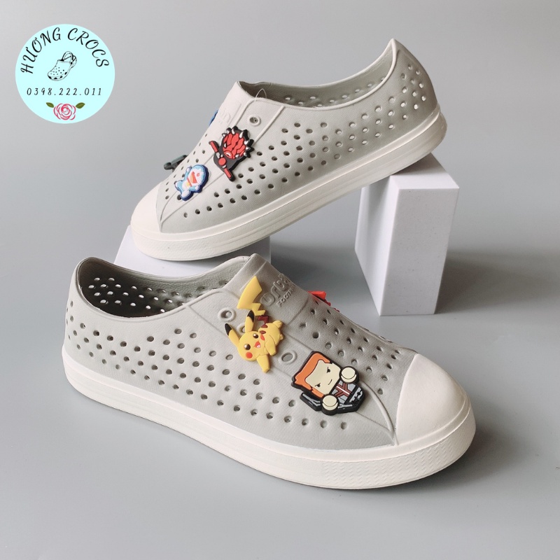 [Tặng 10 jibit] Giày Orban màu ghi đế trắng, Giày nhựa đi mưa chất liệu EV.A Phylon siêu mềm nhẹ và không thấm nước