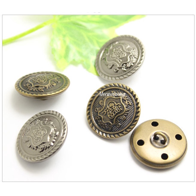Sét 5 khuy nút cúc kim loại đồng nguyên chất dùng cho áo khoác, áo gió, áo dạ, áo len trang trí các loại