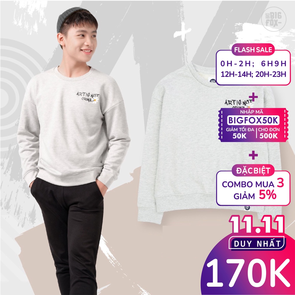 Áo sweater nam tuổi teen BIGFOX thu đông, áo nỉ nam dài tay hình vẽ lên tường từ 41-52kg