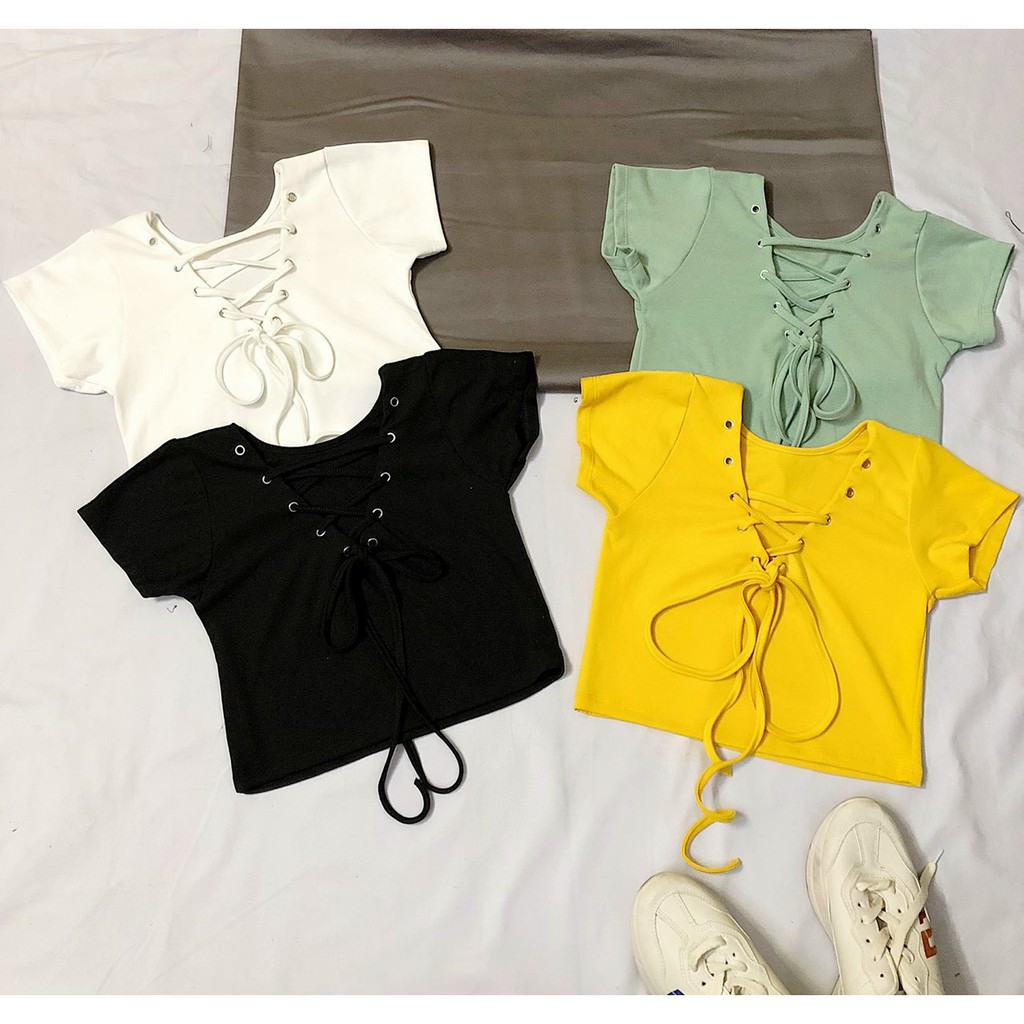 Áo kiêu croptop ôm body cổ V đan dây cực xinh , chất thun bozip mềm mịn