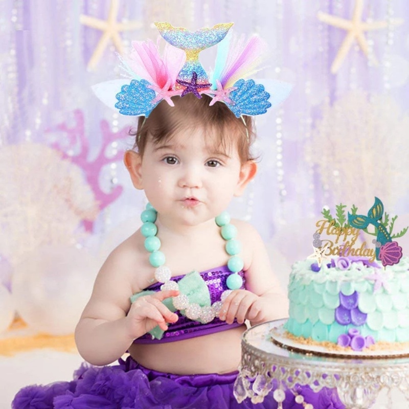 Phụ Kiện Vương Miện Đuôi Nàng Tiên Cá Chụp Ảnh Sinh Nhật 1 Tuổi Cho Bé Gái